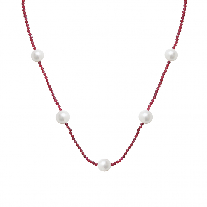 Collier cristal étincelant rose rubis et perles