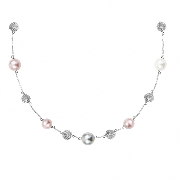 Collier perles de nacre et shamballas en déclinaison d'argentés