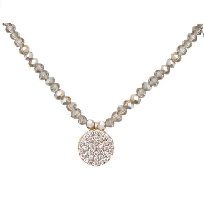 Collier élastique ras le cou cristal champagne et médaillon strass doré