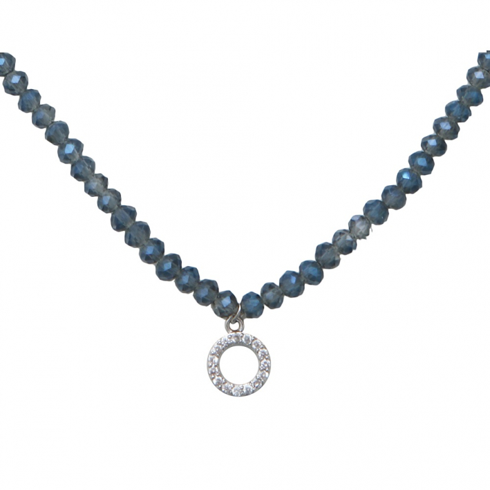 Collier élastique ras le cou cristal bleu et anneau strass blanc