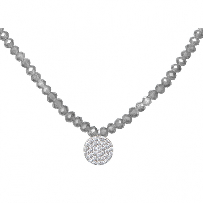 Collier élastique ras le cou cristal blanc et médaillon strass argenté