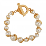 Bracelet perles nacre blanche couronnées de doré