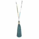 Sautoir pompon bleu petites perles blanches et cristal 