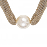 Collier une magnifique perle de nacre blanche sur ruban doré