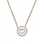 Collier médaille coeur serti évidé sur nacre et acier doré