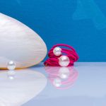 Bague multi rangs élastique rose et duo de perles de nacre
