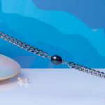 Bracelet homme chaîne en acier argenté et sa perle de culture